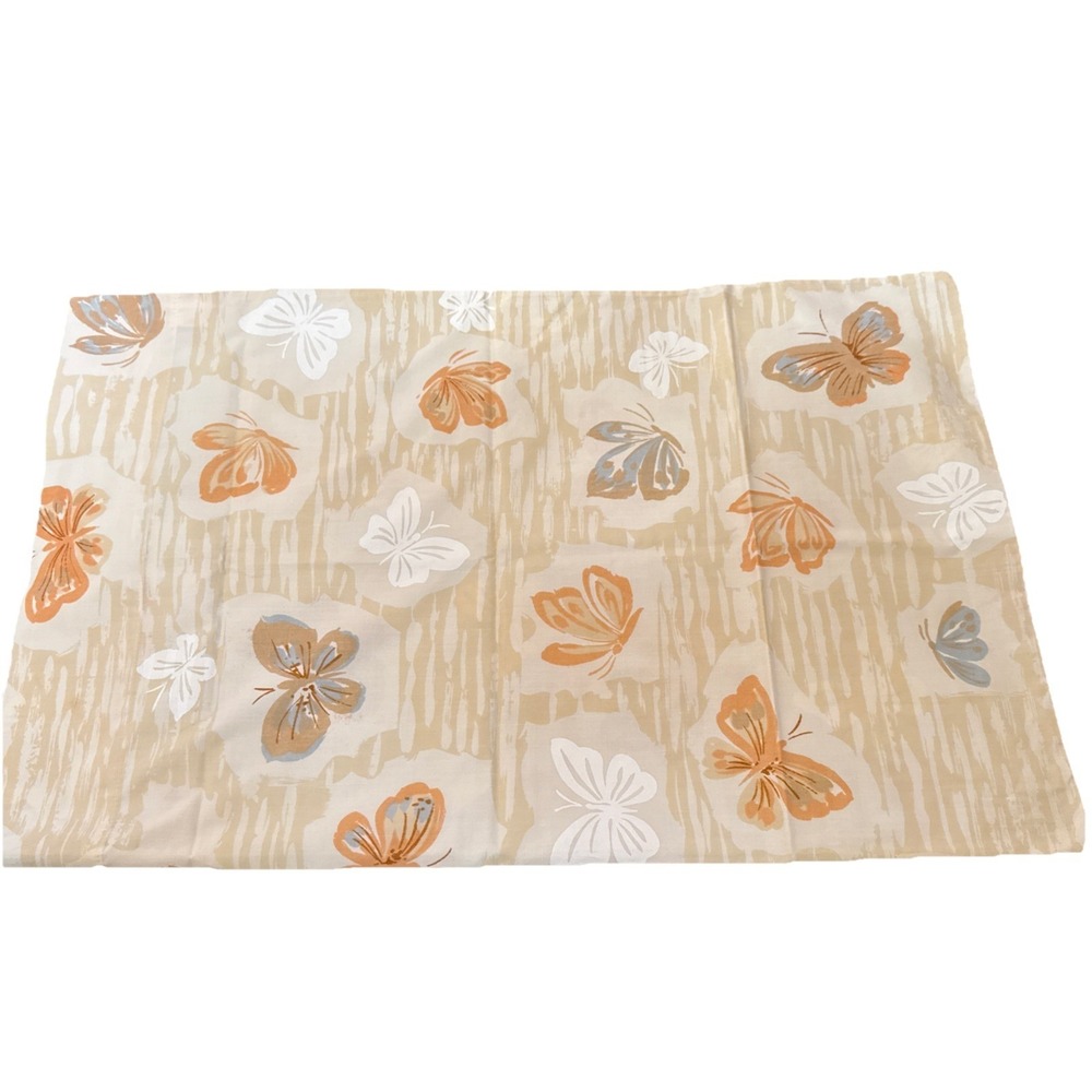 Vintage 70's‎ Pequot No-Iron Percale Standard Pillow Case Tan Orange Butterfly
